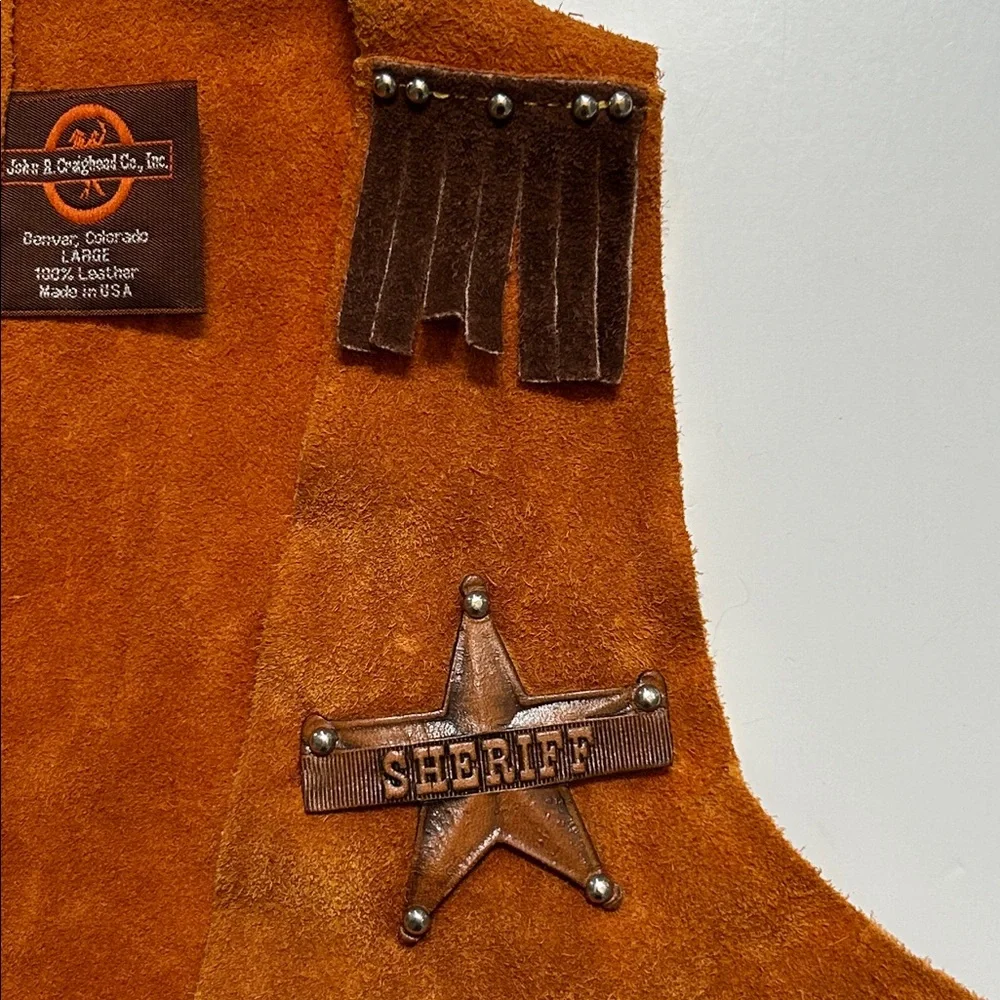 Vintage John R. Craighead kids size Large leather‎ fringe sheriff western vest.